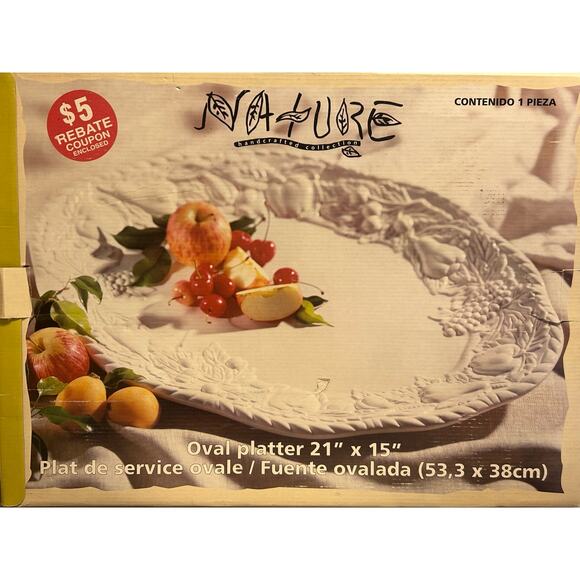 Vintage Nature Handcrafted Collection  Oval White Ceramic Fruit Themed Platter - Picture 1 of 16